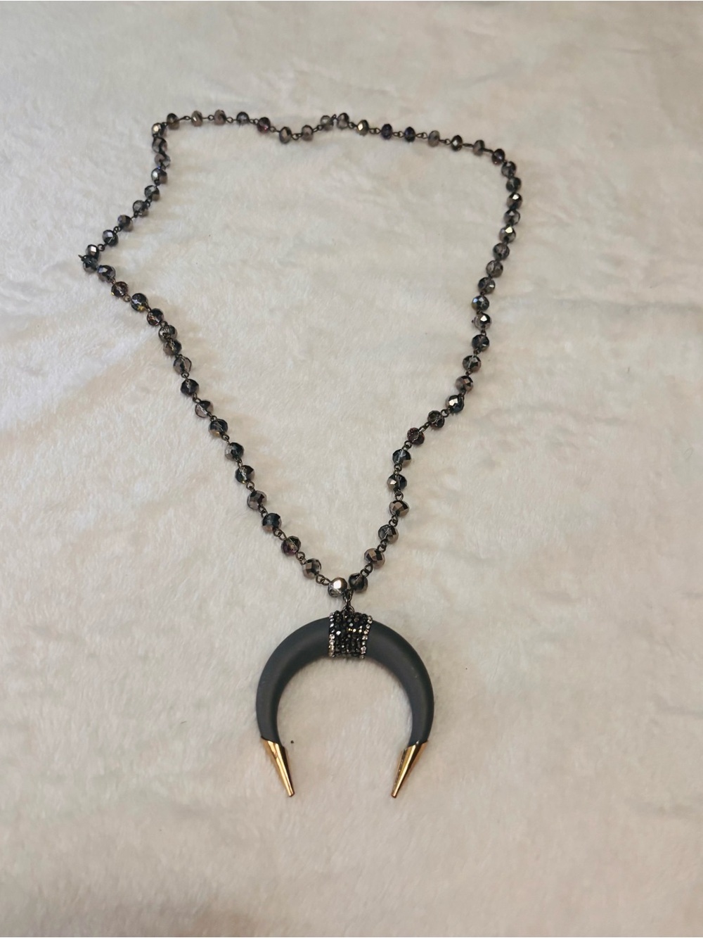 Necklace Boutique Bull Horn Black and Silver rhinestones NWOT - Picture 3 of 6